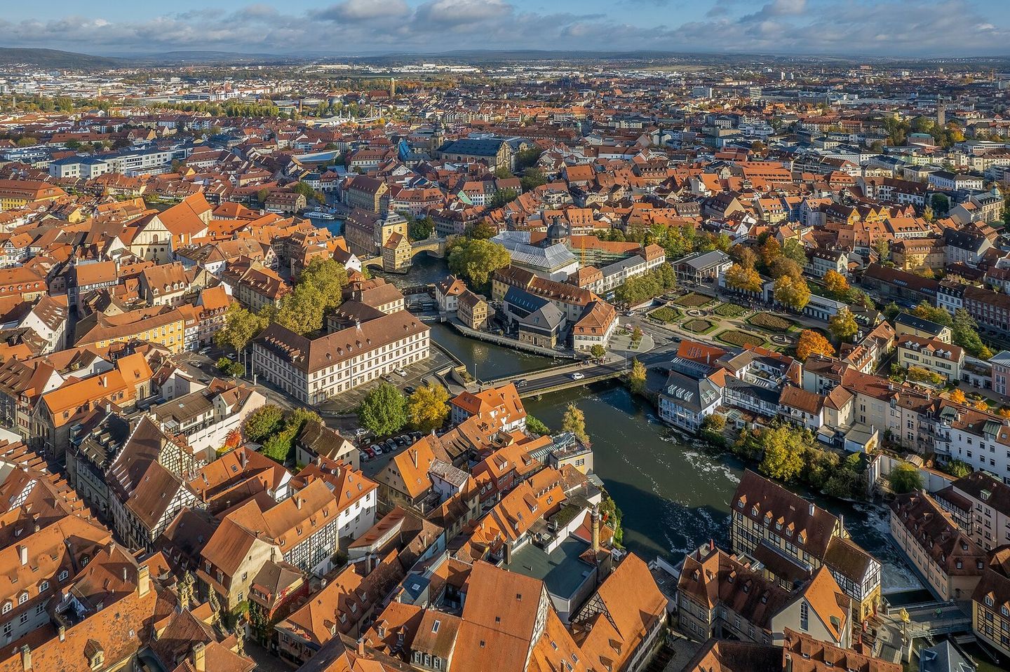 Old town from above in autumn light