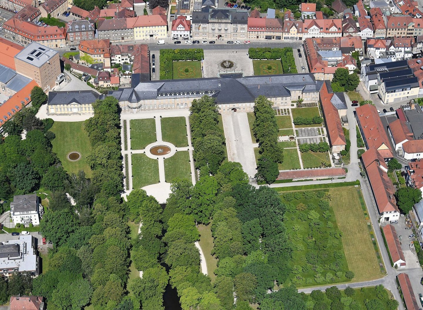 New Palace with Hofgarten from above